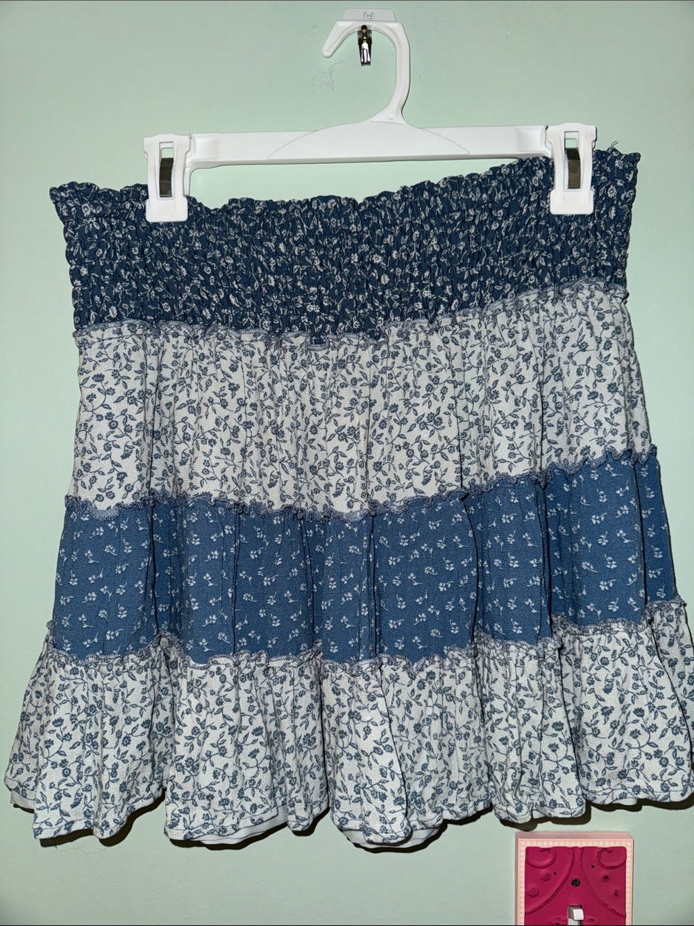 Smocked Tiered Floral Mini Skirt - Blue florals